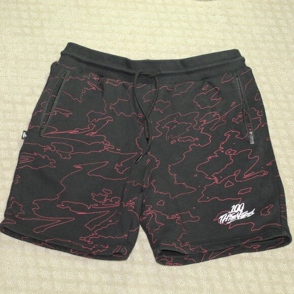 100 Thieves Men's Large Cotton Blend Fleece Black Red Knit Shorts - Picture 1 of 9